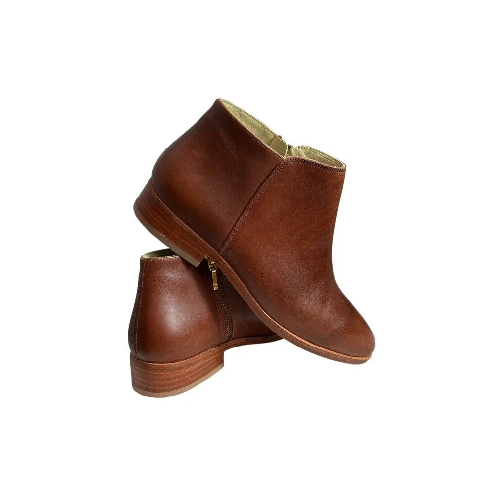 NISOLO Lana Leather Ankle Boots Cognac Brown Side Zip Chelsea Boot $200 Size 8
